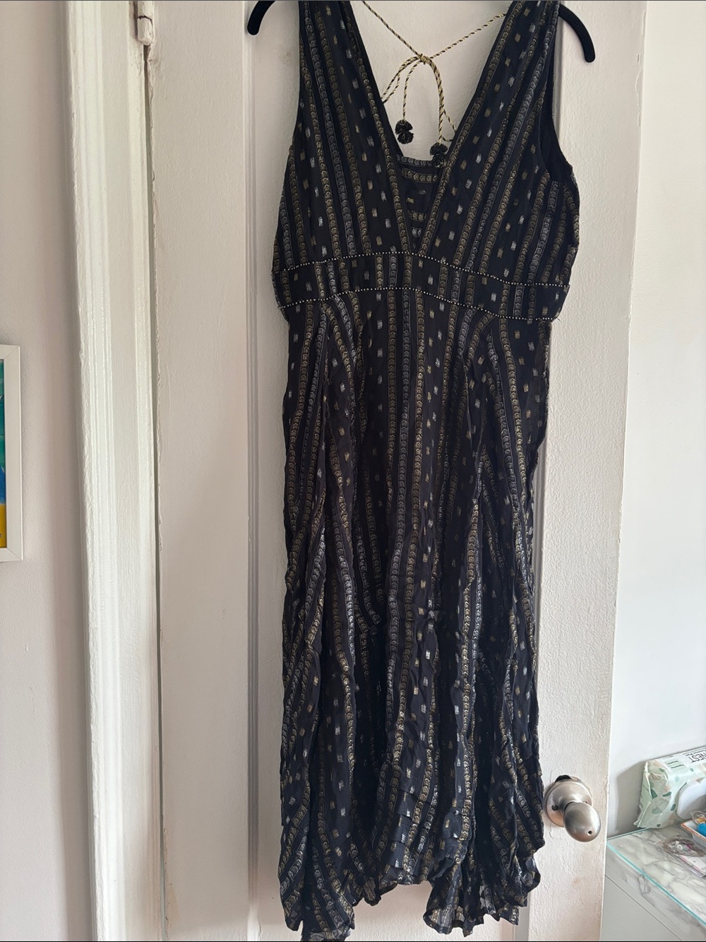 Anthropologie Black Dress with Gold Stripe Maxi US size 8 - Picture 6 of 6